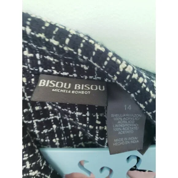 Bisou Bisou Michele Bohbet Women 14 Blazer Fringe Chic Black Career Woven Check - Picture 5 of 5